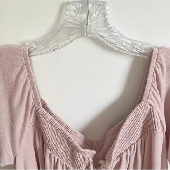 American Eagle shirt blush pink lace up off the shoulder flowy - Picture 6 of 10